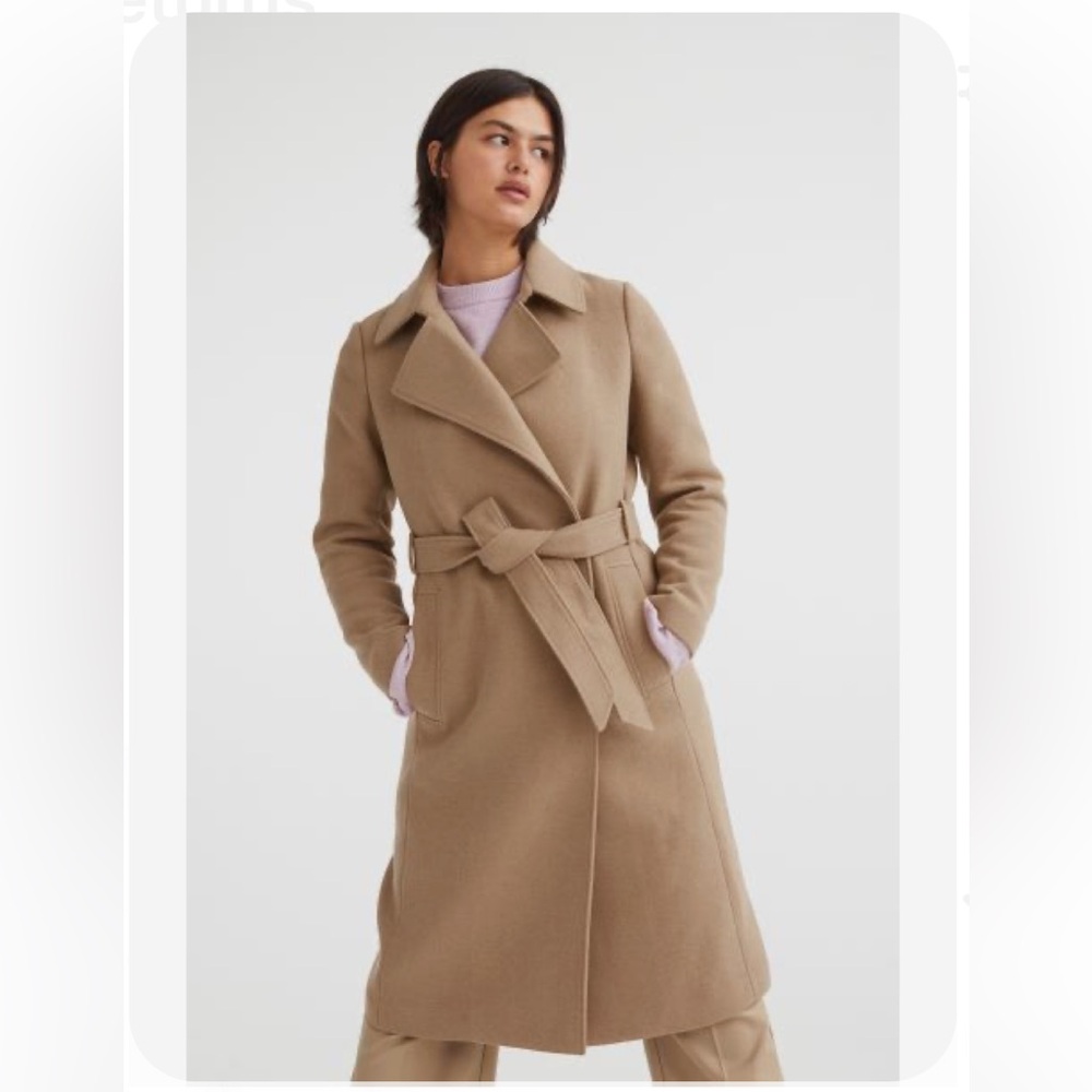 H&M tie waist dad coat long vegan